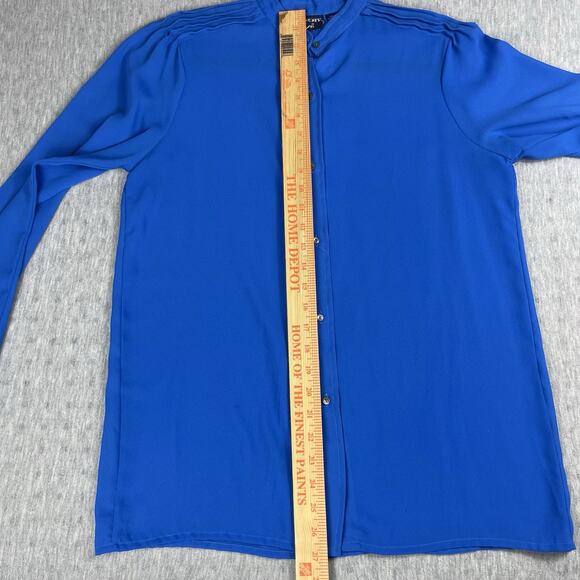 Vintage Givenchy For Chesa Mother Of Pearl Button Up Blouse Blue Size 6 Pleated - Picture 10 of 15